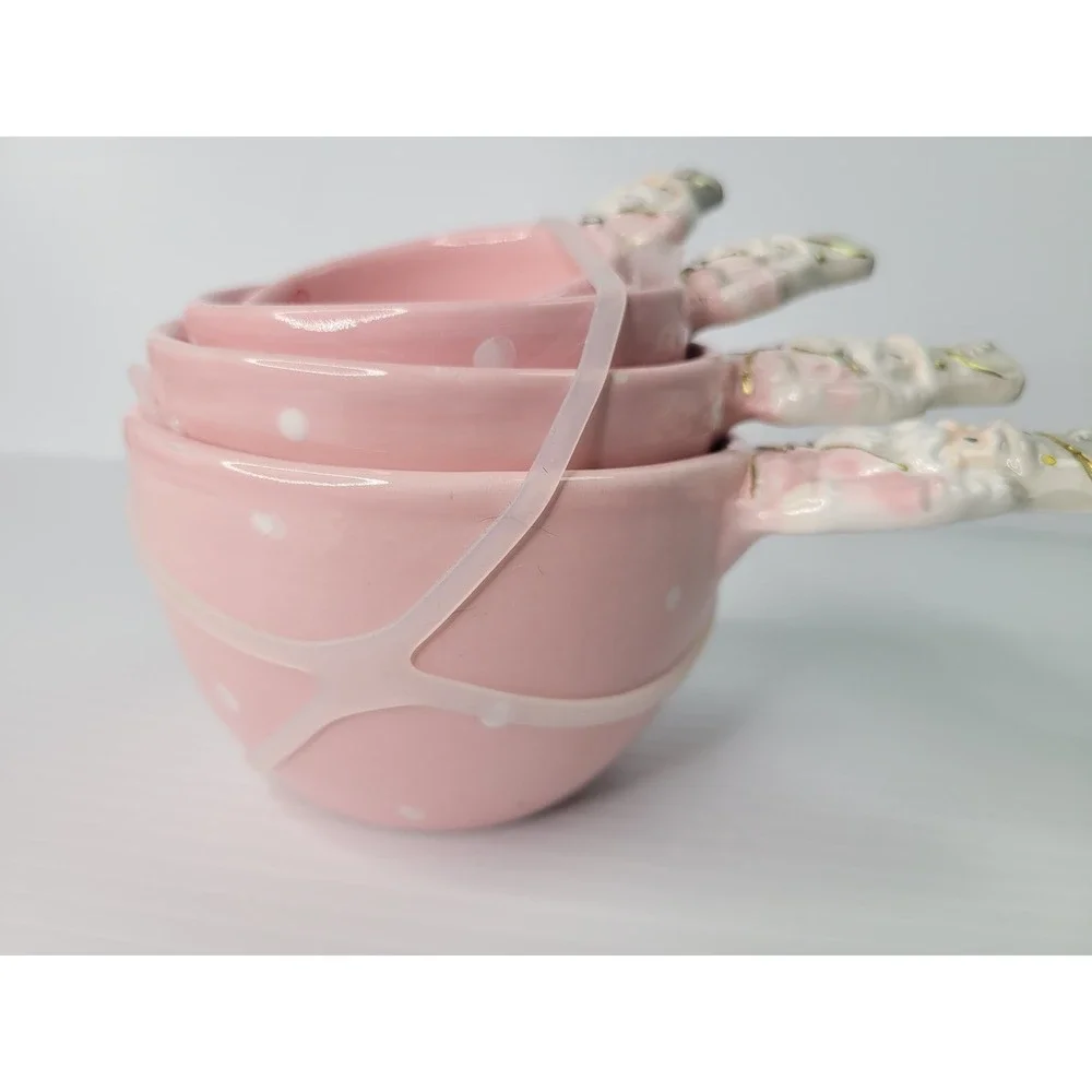 Arlington Designs Measuring Cups Pink Nutcracker Ceramic Polka Dot Christmas NEW